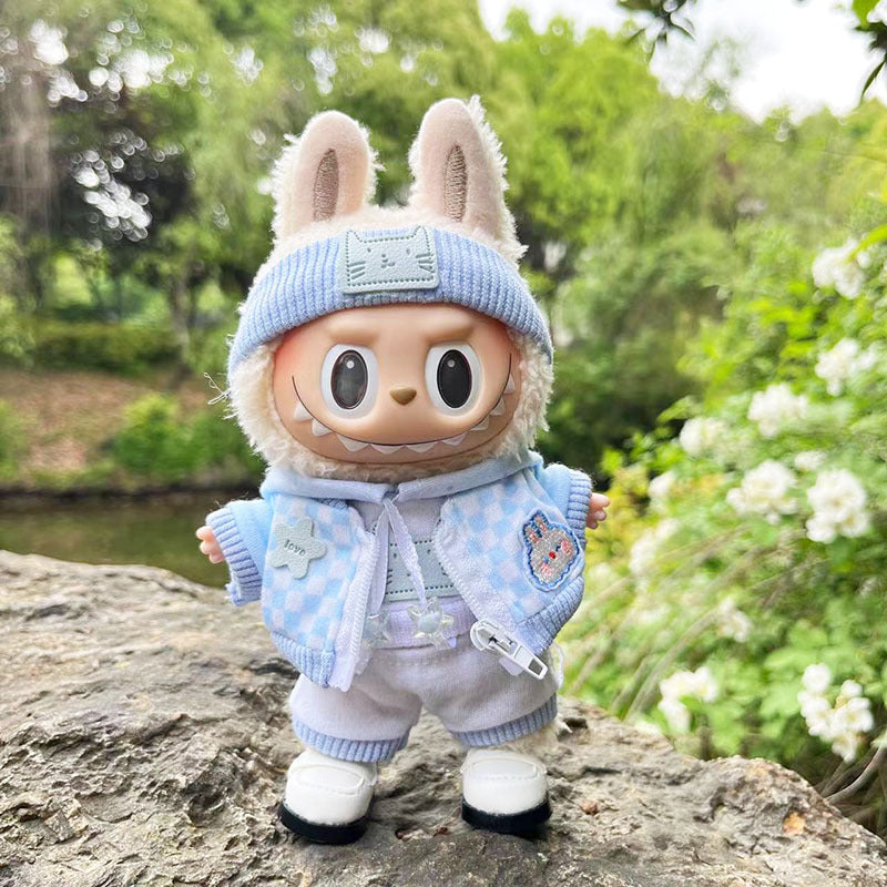 [Clothes only] 17cm pendant, rabub clothes, blue trendy set, keychain, labubu doll clothes, cute.