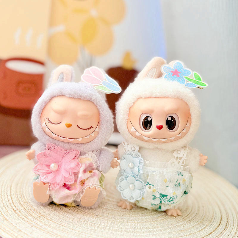 Clothes only] First and second generation Labubu clothes pendant Labubu sitting baby clothes pink flower dream jumpsuit cute