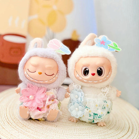 Clothes only] First and second generation Labubu clothes pendant Labubu sitting baby clothes pink flower dream jumpsuit cute