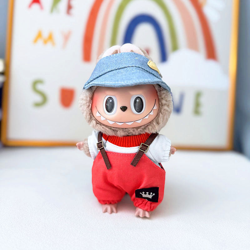 Clothes only] First and second generation Labubu clothes pendant Labubu sitting baby clothes crown belt overalls set