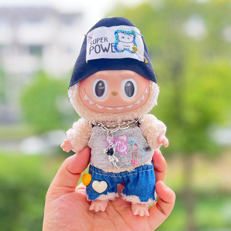 [Clothes only] 17cm labubu cloth blind box pendant doll for hip hop girl suit cute and cute