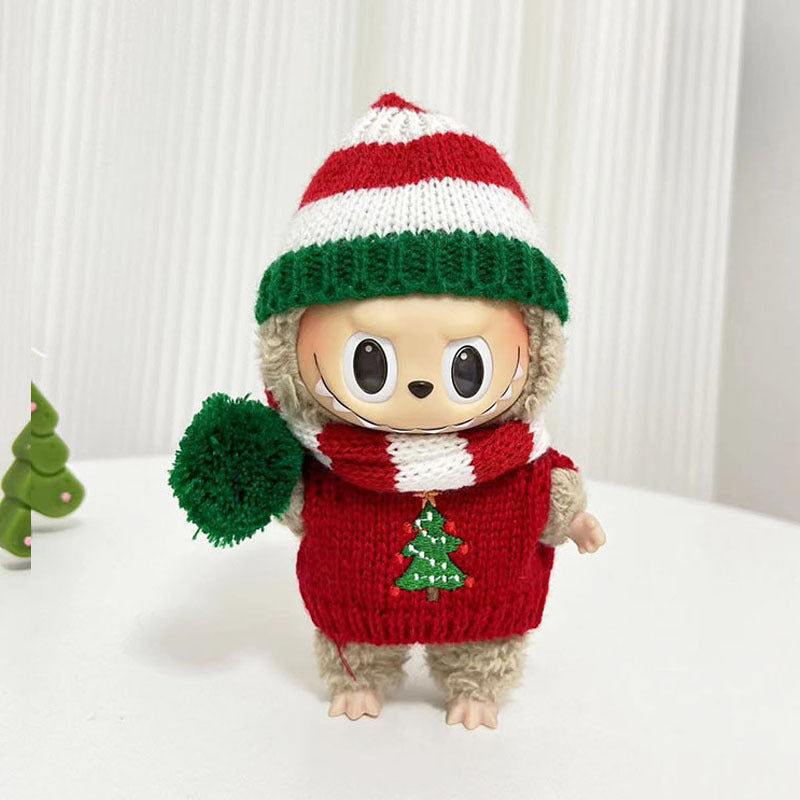 [Clothes only] 15cm Labubu Christmas clothes blind box Macaron Labubu pendant sweater hat set