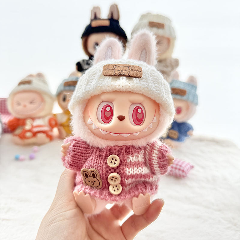 [Clothes only] The first, second and third generation keychain Labubu clothes pendant Labubu baby clothes striped buttons sweater set.