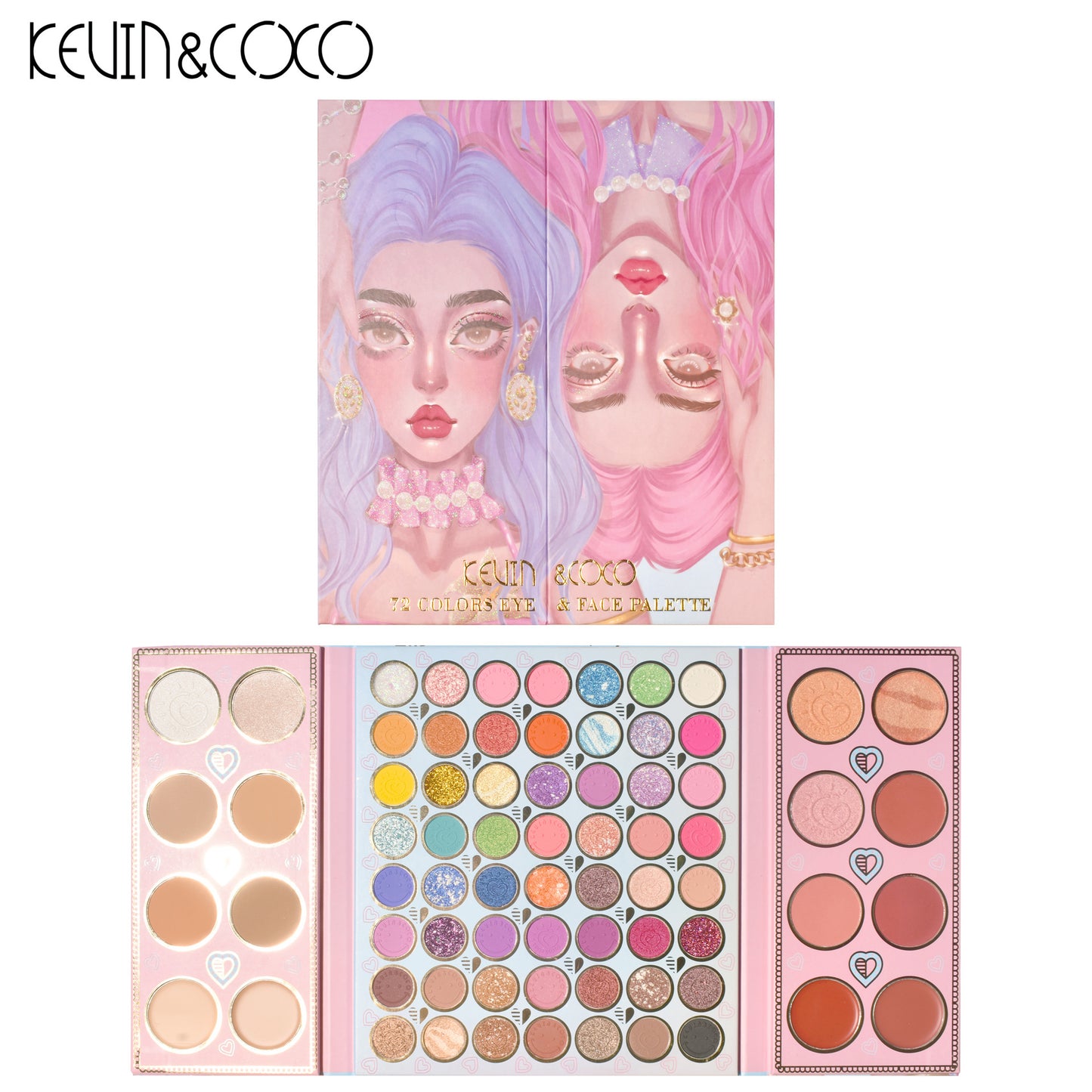 KEVIN & COCO 72-color eyeshadow disc folding model, pearlescent matte earth color lasting European and American style