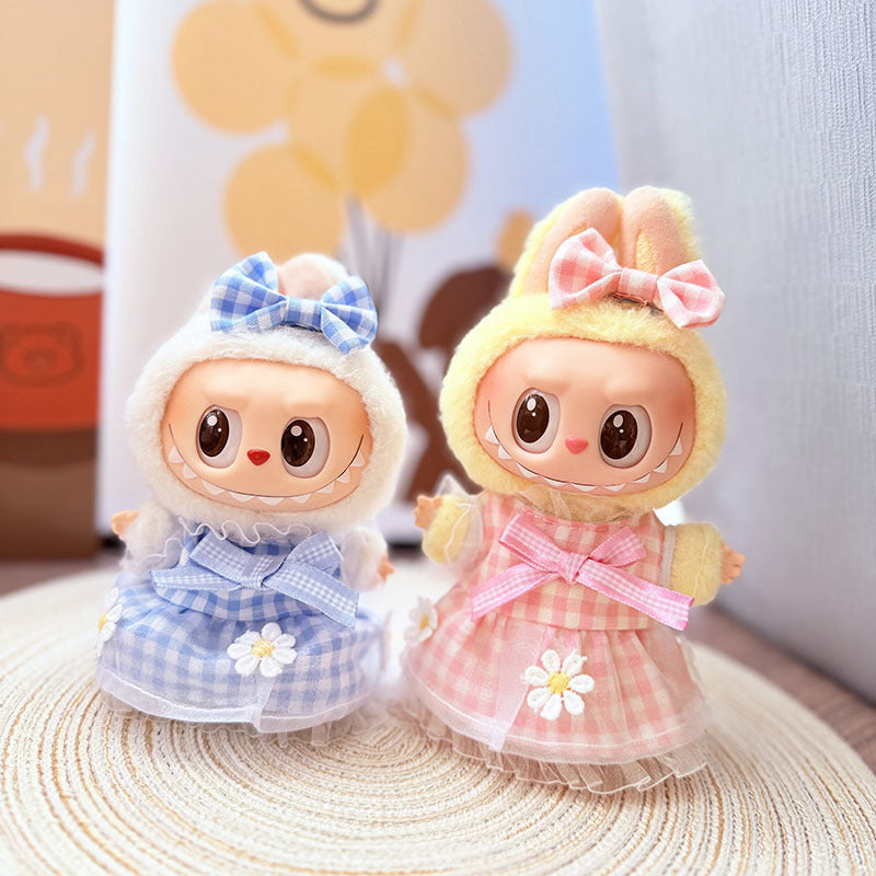 [Clothes only] One, two and three generations Labubu clothes pendant Labubu sitting baby clothes small daisy plaid skirt set