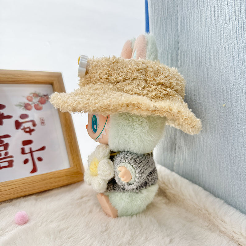 [Clothes only] Labubu clothes pendant Labubu sitting baby clothes khaki wood buckle sweater luck hat set cute