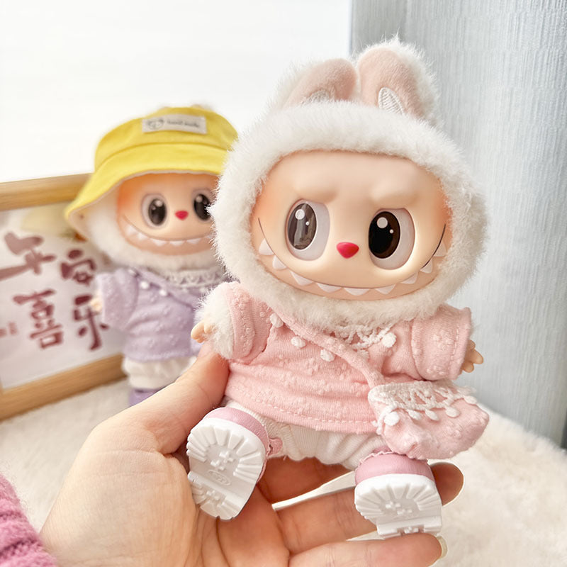 [Clothes only] First and second-generation Labubu clothes pendant Labubu sitting party baby clothes four-petal flower wool hat