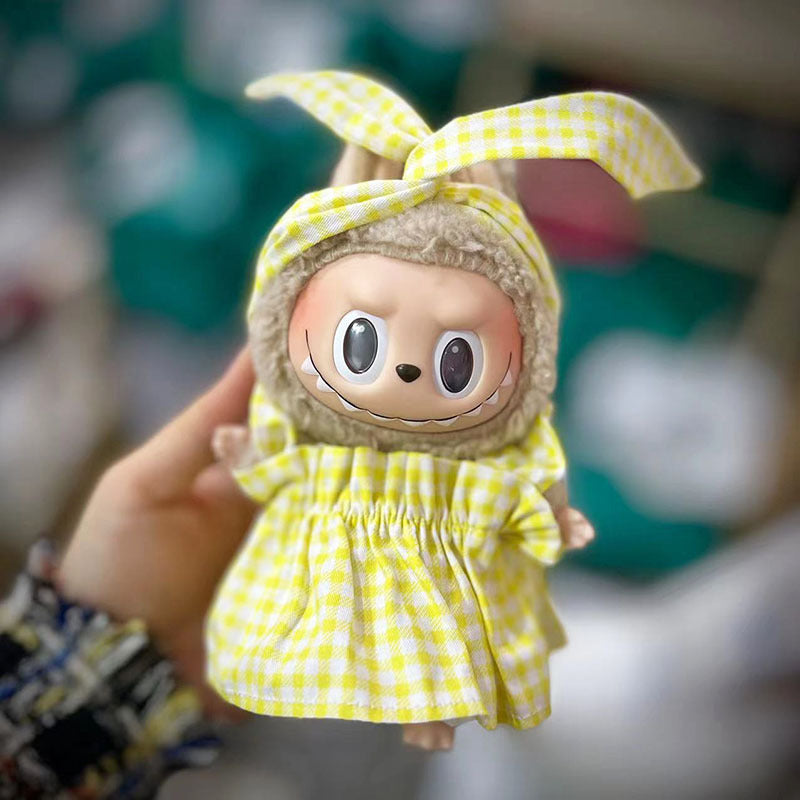 [Clothes only] 17cm bag hanging Labubu blind box Macaron Labubu cow set plush doll
