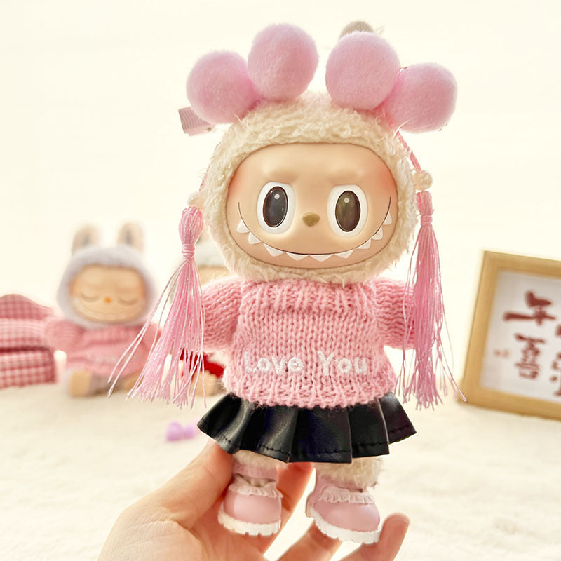 [Clothes only] First and second generation keychain Labubu clothes pendant Labubu cloth leather skirt knitted sweater love you cute
