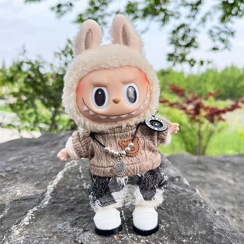 [Clothes only] 17cm pendant, rabub clothes, blue trendy set, keychain, labubu doll clothes, cute.