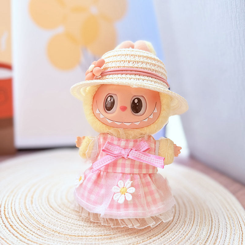 [Clothes only] One, two and three generations Labubu clothes pendant Labubu sitting baby clothes small daisy plaid skirt set