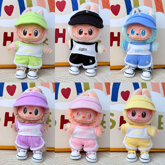 The first, second and third generation Labubu clothes pendant Labubu sitting party baby clothes peaked cap LA sports suit trend