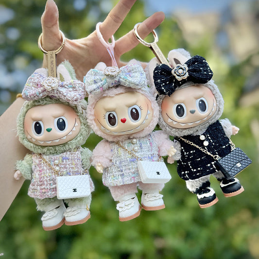 [Clothes only] The first, second and third generation keychain Labubu clothes pendant Labubu cloth colorful fragrant camellia + small C bag.