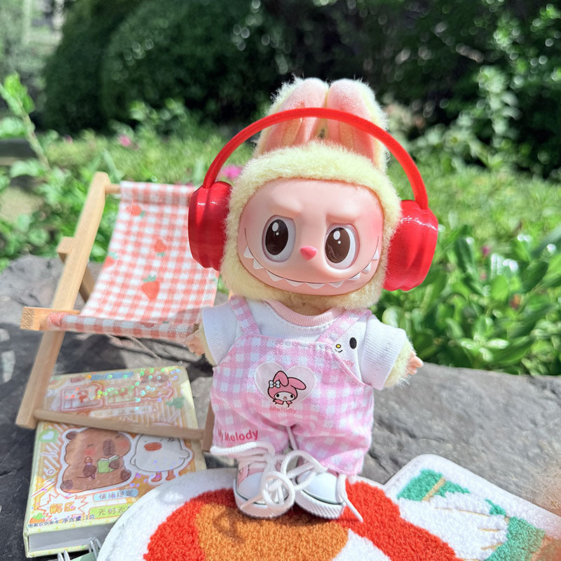 [Clothes only] First and second generation keychain Labubu clothes pendant Labubu baby clothes, earphones plaid picnic clothes.