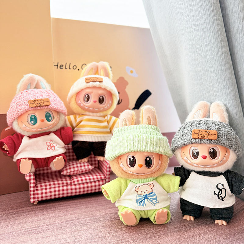 [Clothes only] First and second generation keychain Labubu clothes pendant Labubu baby clothes casual two-piece T-shirt set