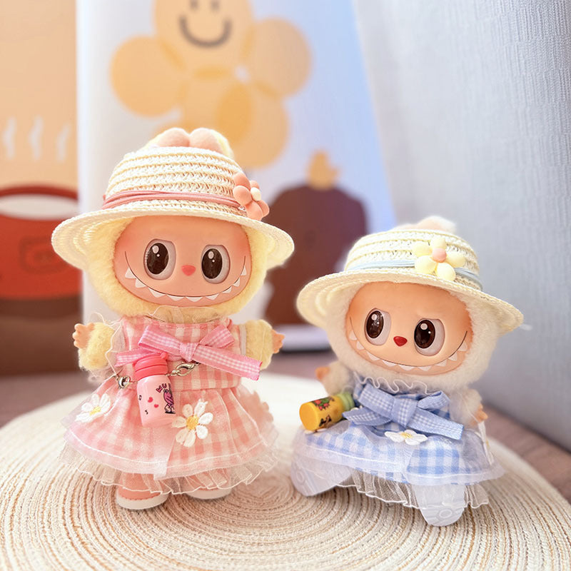 [Clothes only] One, two and three generations Labubu clothes pendant Labubu sitting baby clothes small daisy plaid skirt set