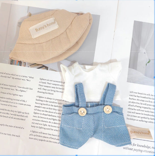 [Clothes only] 17cm blind box Labubu baby clothes keychain Labubu doll clothes pink and white plaid overalls cute