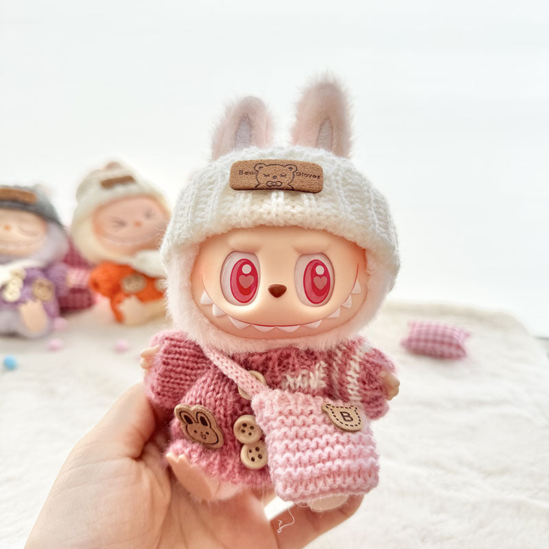 [Clothes only] The first, second and third generation keychain Labubu clothes pendant Labubu baby clothes striped buttons sweater set.