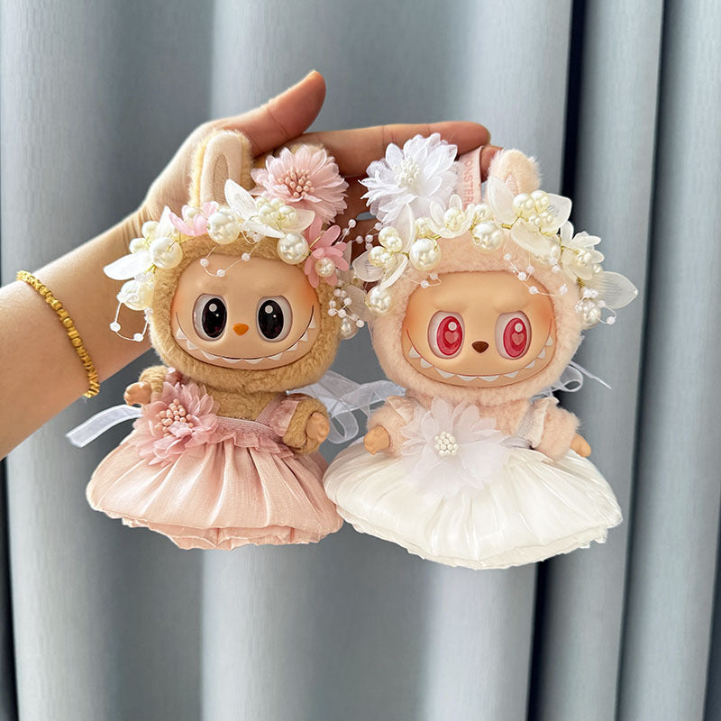 [Clothes only] First and second generation keychain Labubu clothes pendant Labubu baby clothes dress pearl hair accessories