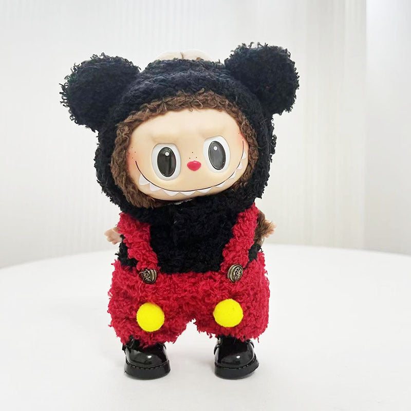 Clothes only] Baby clothes 17cm pendant blind box Labubu clothes Labubu doll for red and black Mickey suit