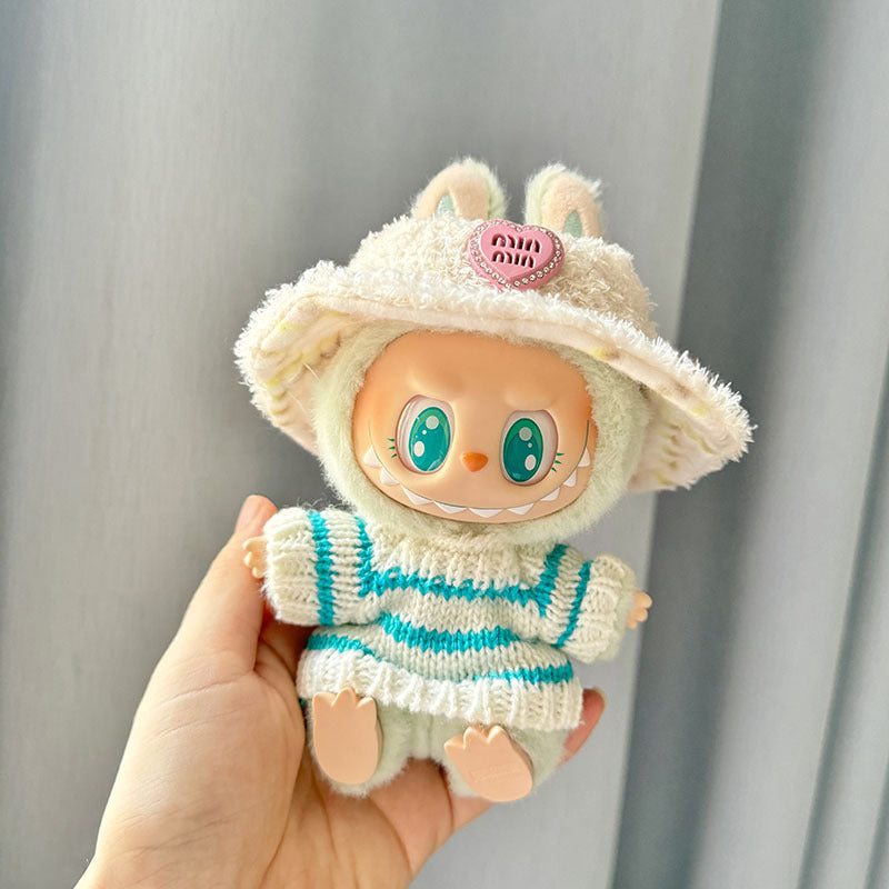 [Clothes only] One, two and three generations of keychains Labubu clothes pendant Labubu sitting party pink and white striped sweater