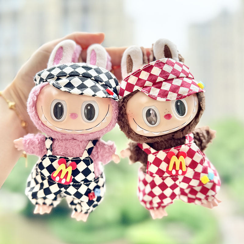 [Clothes only] 17cm pendant Labubu clothes Labubu doll rhombus grid M Danglao overalls set cute