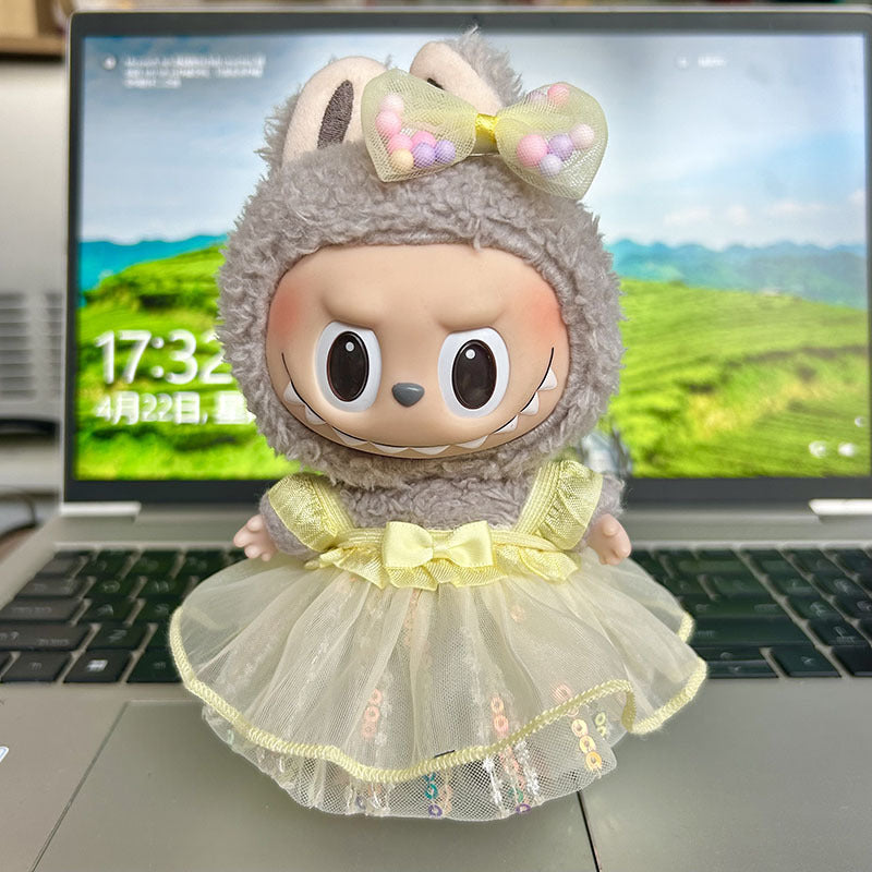 [Clothes only] 17cm pendant rabub clothes colored yarn sequined skirt set labubu doll clothes cute and cute