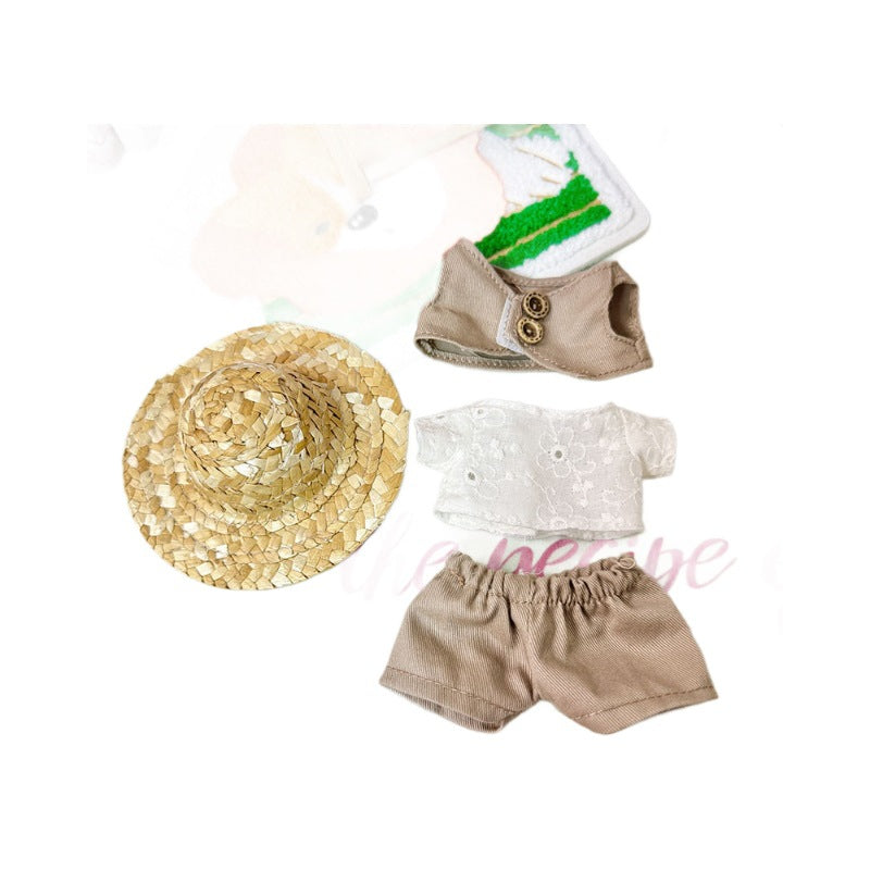 [Clothes only] 17cm Rab cloth pendant labubu keychain baby clothes pendant pastoral khaki four-piece set