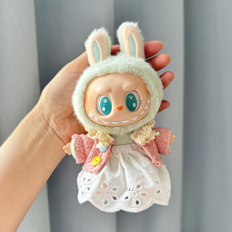 [Clothes only] Second-generation keychain Labubu clothes pendant Labubu sitting party color buckle white skirt set