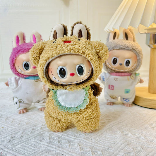 [Clothes only] 17cm pendant rabub clothes red nose bib bear set labubu doll clothes cute