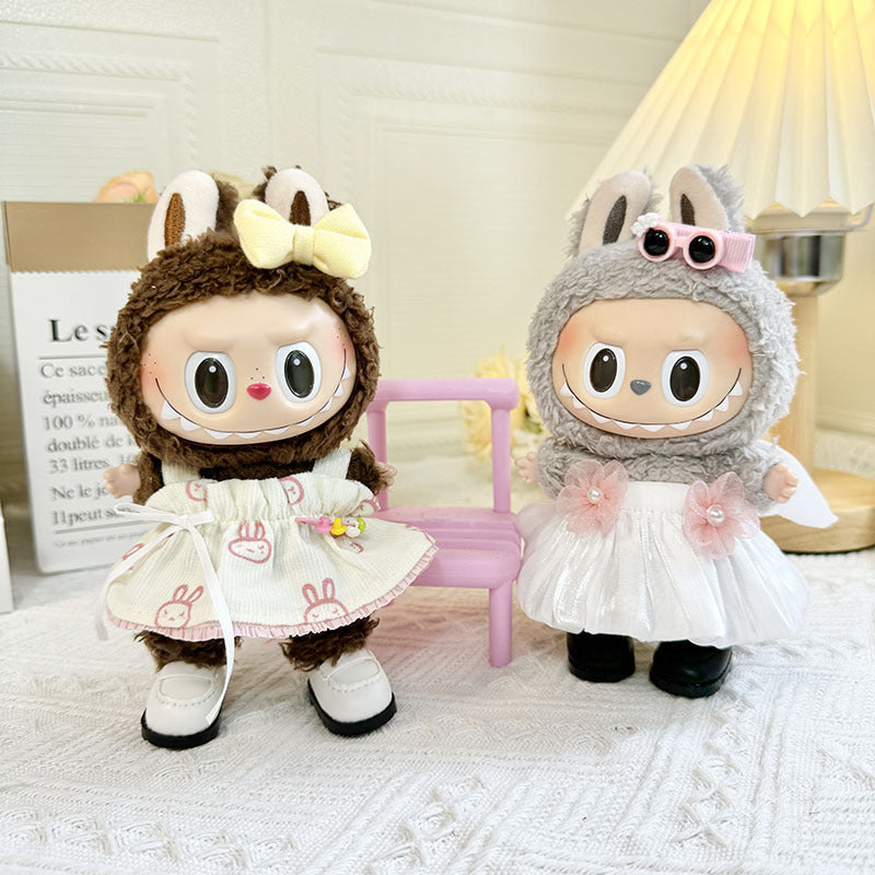 [Clothes only] 17cm pendant blind box rabub clothes Labubu doll baby clothes pin rabbit head skirt set