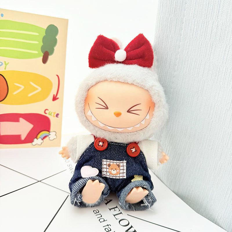[Clothes only] 17cm Labubuwa clothes LABUBU blind box sitting party first, second and third generation denim strap skirt