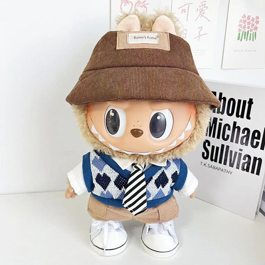 38Cm Labubu doll clothes blue-gray rhombus sweater set Labubu doll replacement baby clothes cute and cute