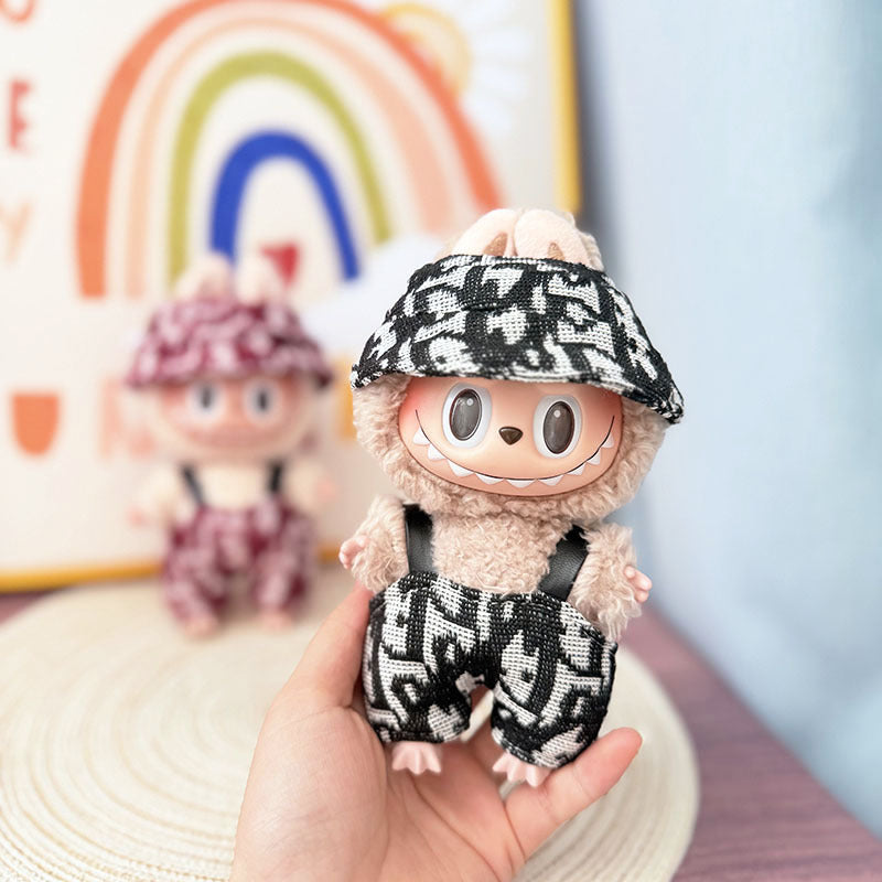 Clothes only] First and second generation Labubu clothes pendant Labubu sitting baby clothes leather clothes urban letter overalls