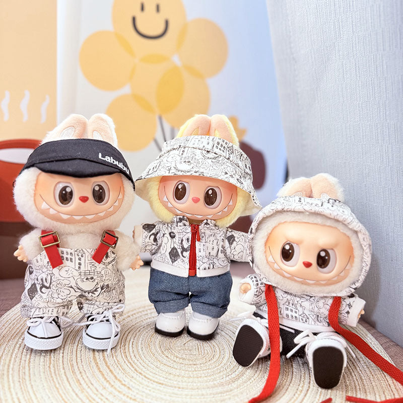 [Clothes only] One, two and three generations Labubu clothes pendant Labubu sitting baby clothes graffiti street sweater set