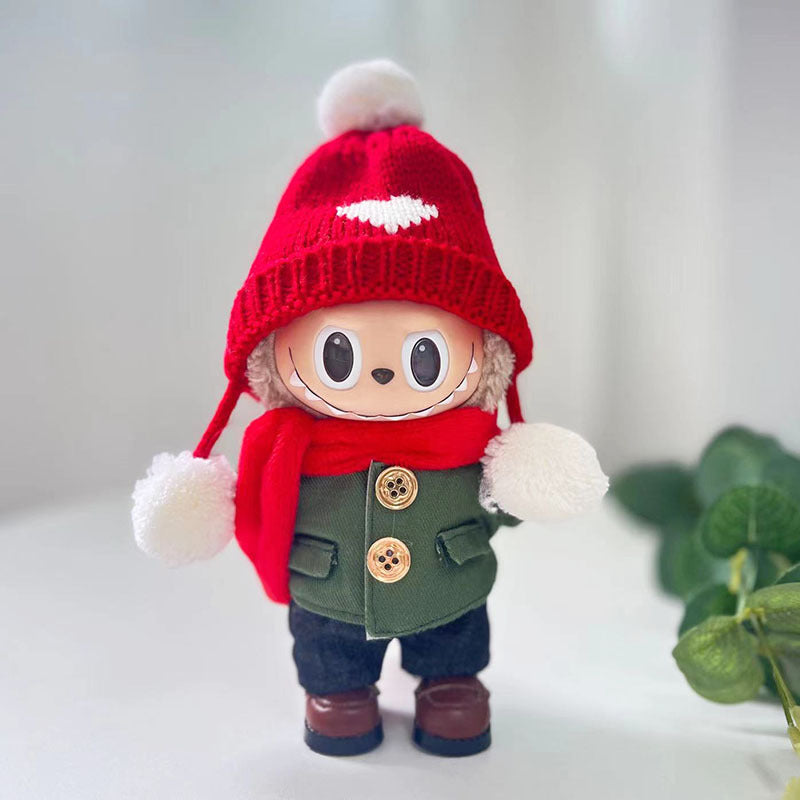 [Clothes only] 17cm labubu cloth blind box pendant doll with green military coat set cute