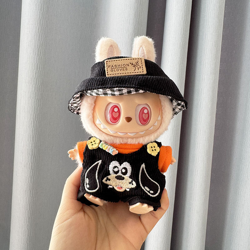 Clothes only] First and second generation Labubu clothes pendant Labubu sitting party baby clothes blackened overalls set