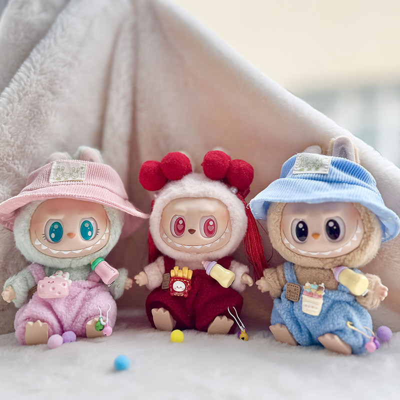 [Clothes only] First and second generation keychain Labubu clothes pendant Labubu bottle overalls + hat set