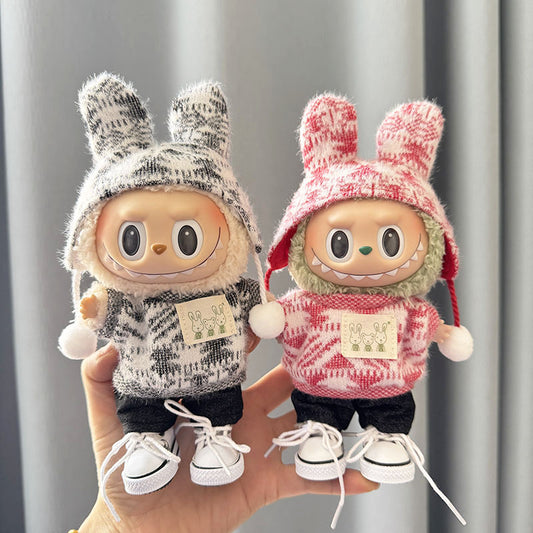 [Clothes only] First and second generation keychain Labubu clothes pendant Labubu sitting party jacquard two-piece set