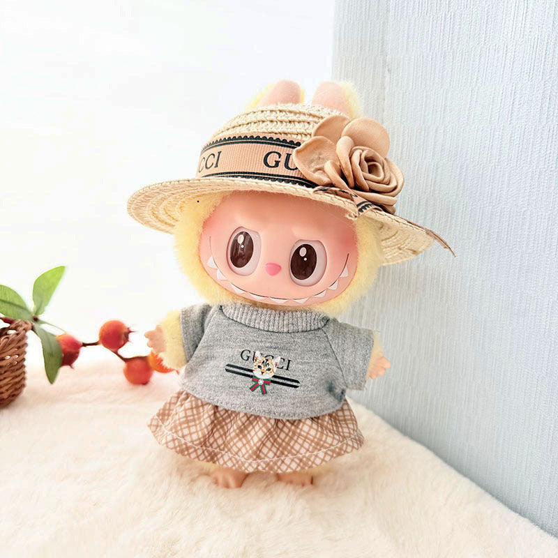 [Clothes only] 17cm pendant, rabub clothes, cat T camellia straw hat set, labubu doll clothes.