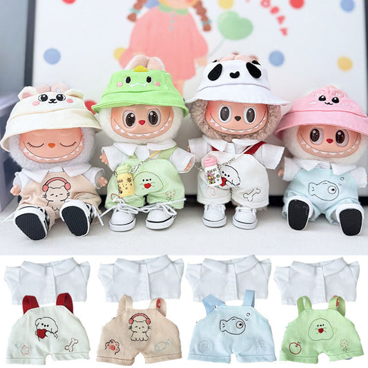 First and second generation keychain Labubu clothes pendant Labubu baby clothes cat puppy fish overalls set cute