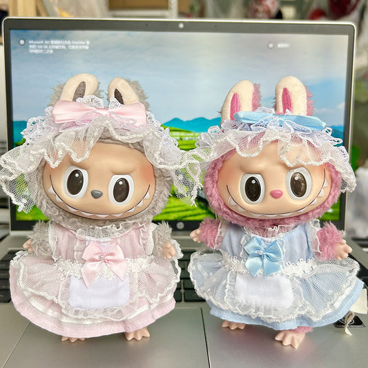 Clothes only] 15cm pendant rabub clothes keychain gauze skirt maid set labubu doll clothes cute