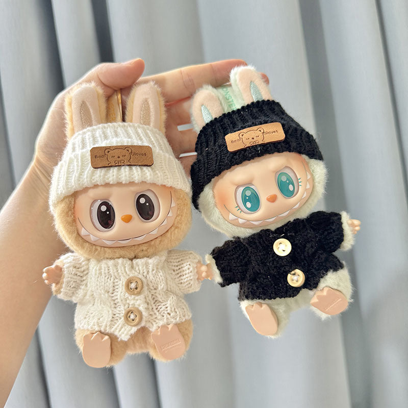 [Clothes only] Second-generation keychain Labubu clothes pendant Labubu sitting party wooden buckle sweater set