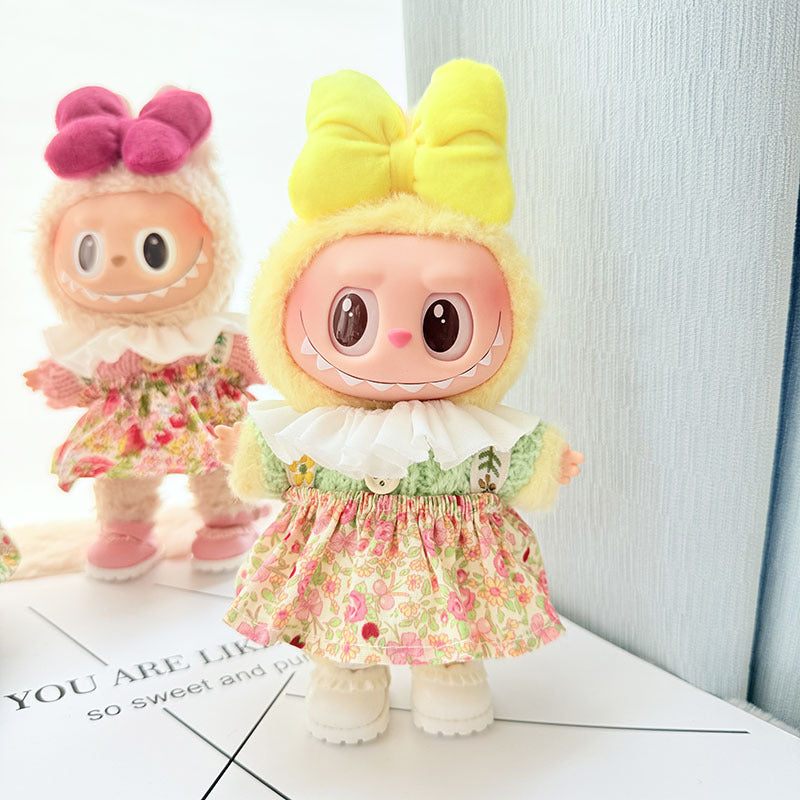 [Clothes only] First and second generation keychain Labubu clothes pendant Labubu baby clothes pink and blue flower sweater