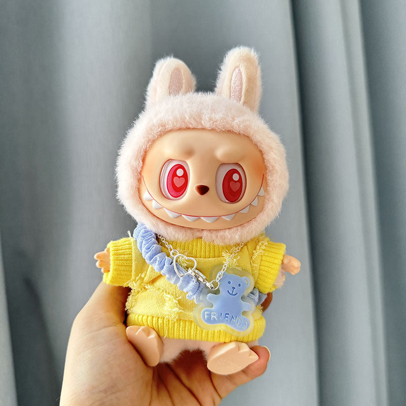 [Clothes only] First/second generation Labubu clothes pendant Labubu sitting party baby clothes black and yellow shirt set