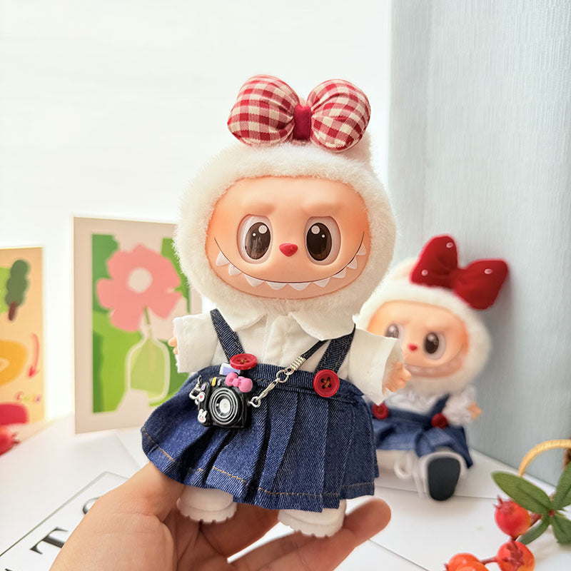 [Clothes only] 17cm Labubuwa clothes LABUBU blind box sitting party first, second and third generation denim strap skirt