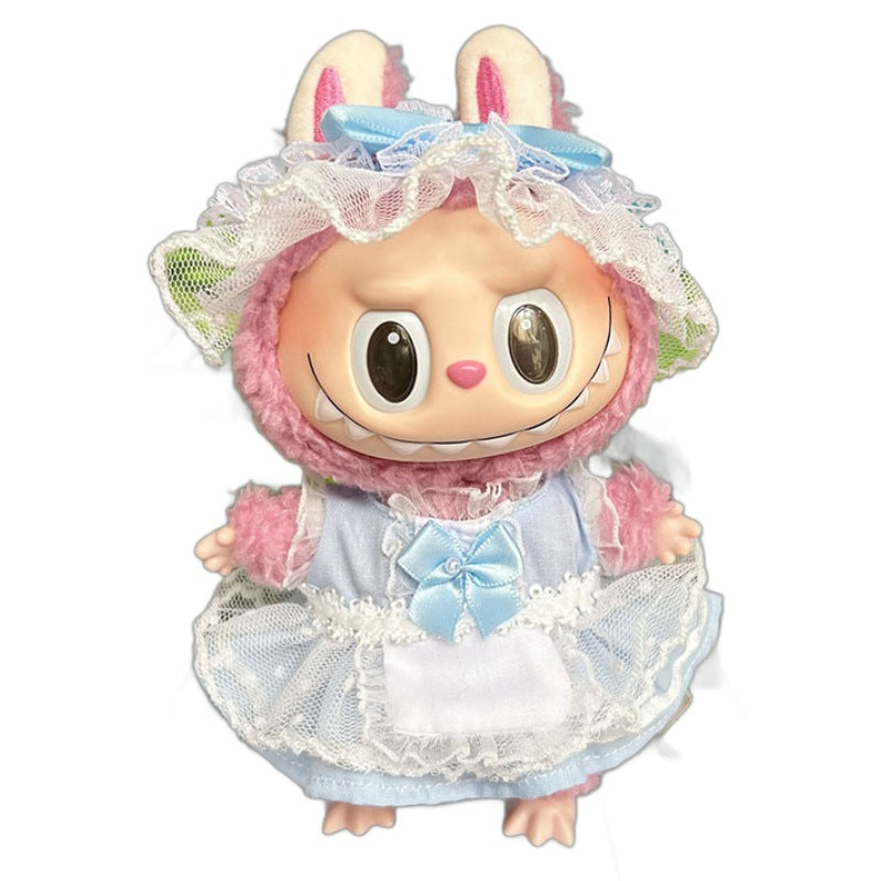 Clothes only] 15cm pendant rabub clothes keychain gauze skirt maid set labubu doll clothes cute