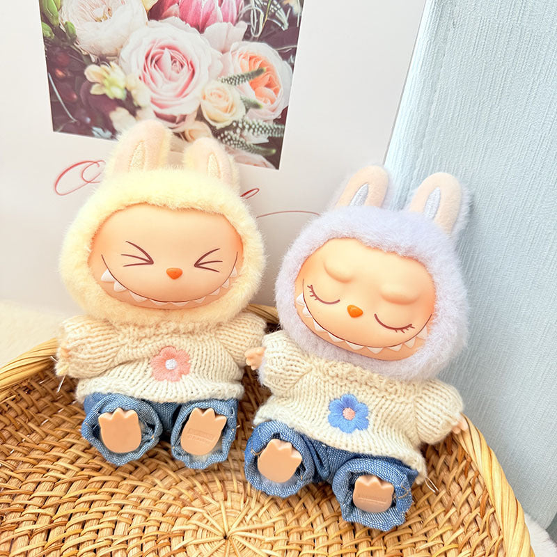 [Clothes only] First and second generation keychain Labubu clothes pendant Labubu baby clothes pink and blue flower sweater