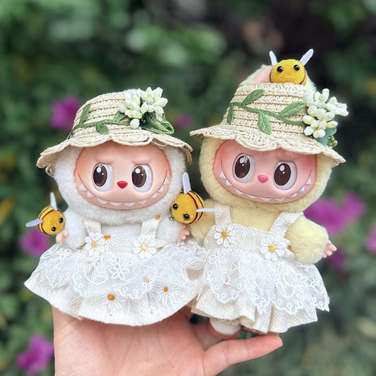 [Clothes only] First and second generation keychain Labubu clothes pendant Labubu baby clothes, daisy blooming straw hat set.