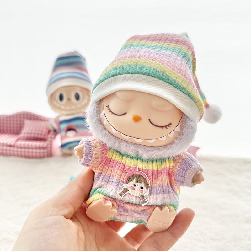[Clothes only] First and second generation Labubu clothes pendant Labubu sitting party baby clothes rainbow girl two-piece set